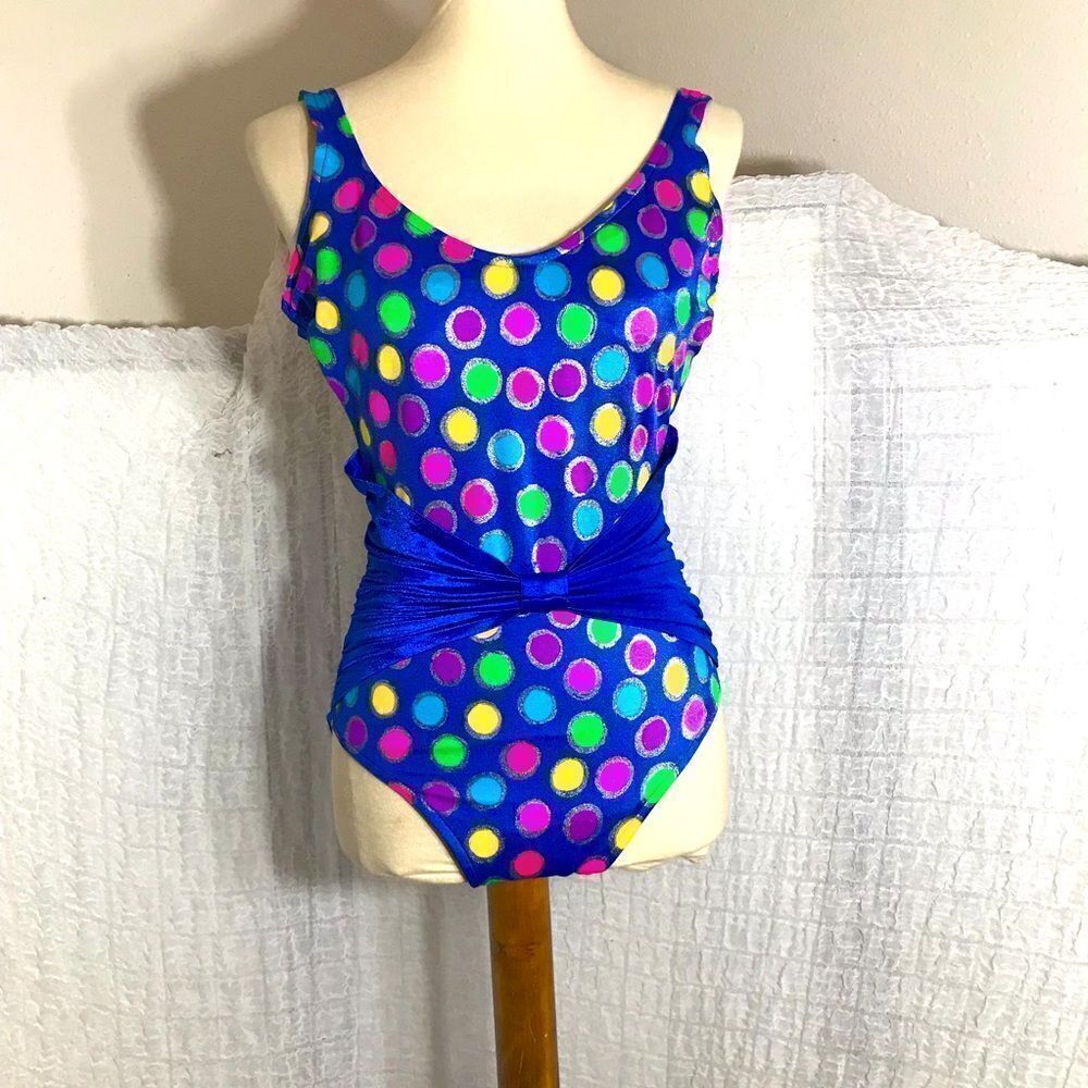 Rose Marie Reid Vtg Blue Neon Polka-Dot Swimsuit Size 12